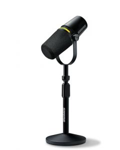 Shure MV7+-K-BNDL - Micrófono con Kit de Soporte para Podcast, Dinámico. Audio Mejorado, Panel táctil LED, Salidas USB-C y XLR, Nivel automático, Filtro Pop Digital, Efectos de reverberación. Negro