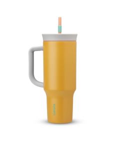 Owala - Vaso de viaje de acero inoxidable de triple capa con tapa resistente a derrames, pajita y asa de transporte, sin BPA, 40 onzas, naranja (trópico)