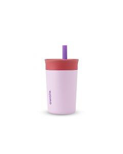 Owala - Vaso aislante de acero inoxidable para niños, con popote flexible resistente a derrames, fácil de limpiar, botella de agua para niños, ideal para viajes, apto para lavaplatos, 12 onzas, rosa y morado (cohete lila)