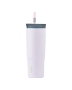 Owala - Vaso térmico de viaje de acero inoxidable de triple capa con tapa antiderrame y popote, libre de BPA, 710 ml, gris/morado (Bunny Hop)