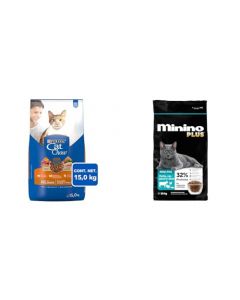 Purina Cat Chow Comida para Gato, Adulto, Deli Mix, 15.0 kg + Minino Plus Multietapa 10 kg Alimento de Calidad Profesional