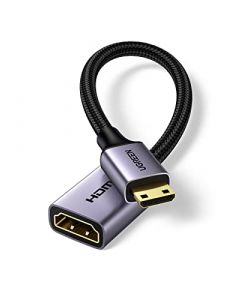 UGREEN Adaptador Mini HDMI a HDMI 4K 60Hz 18Gbps,Aluminio Bidireccional Cable Mini HDMI Hembra Soporte 3D, Dolby Vision, HDCP 2.2, Compatible con Raspberry Pi Zero, Canon, Nikon Cámara Portátil Negro