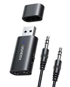 UGREEN USB Bluetooth 5.1, Adaptador Bluetooth para TV con 3.5mm Cable de Audio, 2 en 1 Receptor y Transmisor Bluetooth para Televisión, PC, Amplificador, Móvil, Altavoces, Auriculares Bluetooth