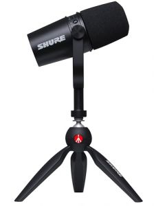 Shure MV7-K-BNDL Micrófono para podcast y Home Office con tripie de Mesa