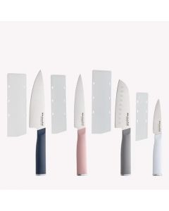 KitchenAid - Juego de chef con cubiertas de ajuste personalizado, cuchillo de cocina afilado, hoja de acero inoxidable japonés de alto carbono, 4 piezas, multicolor