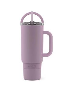 Ello Port - Vaso de 40 onzas con asa de transporte y asa integrada, botella de agua reutilizable de acero inoxidable aislada al aspiradora, taza de viaje con tapa a prueba de fugas y popote, perfecto para café helado y té, malva