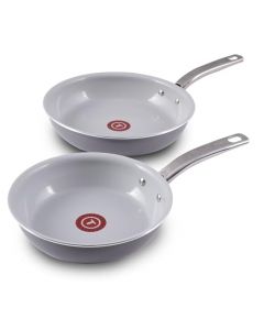 T-fal Fresh Gourmet - Juego de 2 sartenes antiadherentes de cerámica de aluminio reciclado de 8 piezas, utensilios de cocina de 10.25 pulgadas, ollas y sartenes, apto para lavaplatos, color gris