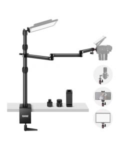 NEEWER Upgraded Overhead Camera Rig con Trifold Brazo Cámara Boom, 47"/ 1,2m Telescópica Soporte Sobremesa con Phone Clamp Cabezal Bola para LED Luz Webcam Mic, TL253A + MH022