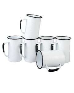 Cinsa Juego de tazas cerveceras Rustik 6 piezas, 8 cm con capacidad 620 ml Peltre ligero (Blanco con filo negro)