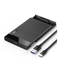 UGREEN Carcasa para disco duro (2,5 pulgadas, USB C 3.2 Gen 2 a SATA III hasta 6 Gbps, carcasa externa para SSD y HDD de 9,5 mm/7 mm, compatible con UASP, con cable USB C 3.1, montaje sin herramientas Compatible con Galaxy Hitachi PS4 Xbox Router