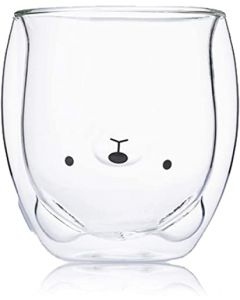 U Chef Taza de oso de Cristal con Aislamiento de Doble Pared, Taza de Café Kawaii, Vaso para Café de Vidrio, Taza de té, Taza de leche, Regalo perfecto para Mujeres, Oficina y Cumpleaños