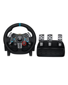 Logitech G29 Driving Force Volante de Carreras y Pedales, Force Feedback, Aluminio Anodizado, Palancas de cambio, Volante de Cuero, Pedales Ajustables, PS5, PS4, PS3 y PC - Negro