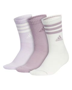 adidas Calcetines de 3 rayas (3 pares) con compresión de arco, Blanco roto/morado higo prequerido/gris amanecer plateado, M