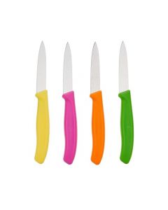 Victorinox Swiss Classic Juego de cuchillos de pelar, 4 piezas, clásica suiza, Pink/Green/Yellow/Orange, 3.25" Paring, 4