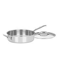 Cuisinart Sartén de acero inoxidable, 5.5 cuartos con tapa, mango auxiliar, chef clásico, 733-30H