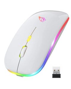 EASYTAO Mouse Inalámbrico, Mouse Bluetooth/Wireless2.4GHz Modos Dual Recargable con Iluminación RGB, Click Silencioso con Receptor USB 3 Ajustable DPI Ratón Para Computadora, Portátil, PC, Mac(Blanco)