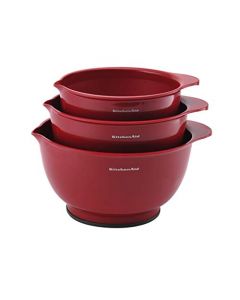 KitchenAid - Cuencos universales para mezclar plástico, juego de 3, 2.5 cuartos de galón, 3.5 cuartos de galón, 4.5 cuartos de galón, base antideslizante con boquilla fácil de verter para reducir el