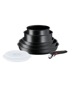 T-fal Ingenio Black Stone Batería de Cocina 8 pzas, Efecto Piedra con Mango Removible, Multifuncional, recubrimiento Mineralia+, indicadores de calor y gran compatibilidad, negro L3999502