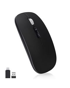 EASYTAO Mouse Inalámbrico, Ratón Recargable Wireless de 2.4 GHz, Silencioso Click, 3 Ajustable dpi(800/1200/1600), con Receptor USB y Tipo-c Adaptador, para PC Mac iPad (Negro)