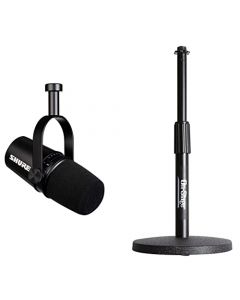 Shure Motiv Micrófono Condensador Vocal, Negro (MV7-K) + On-Stage DS7200B Adjustable Desktop Microphone Stand, Black