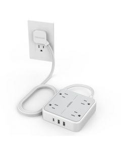 TESSAN Regleta Multicontacto Extension Electrica con Protector de Sobretensión, Enchufe Plano Conector Multiple con 4 Salidas y 3 USB(1 USB C), Plana Extensión 1.5M, Hogar Oficina Dorm, Gris