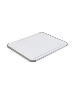 KitchenAid - Tabla de cortar de plástico clásica con zanja perimetral y bordes antideslizantes, apta para lavaplatos, 11 x 14 pulgadas, blanco y gris