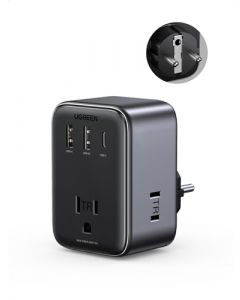 UGREEN Adaptador Europeo Enchufe, 30W Cargador de Viaje Tipo C con 3 AC, 2 USB A y 1 USB C Puertos de Carga Rápida, Adaptador Universal de Viaje para Europa, Alemania, Francia, España