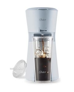 Oster Cafetera para Café Helado, con Vaso Portátil de 22 oz, con Filtro Permanente de Nylon, Color Gris, BVSTDC01G-014