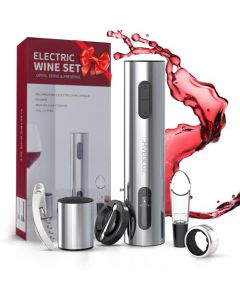 Sacacorchos Eléctrico de Vinos,6 En 1 Automá Tico de Abridor de Vino,Juego de Abridor de Eléctrico para Vino Cava con Recargable para Regalo,Citas, Fiesta y Amante del Vino. (Plata-inoxidable)