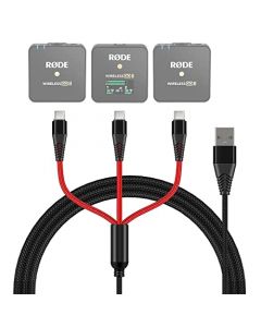 Cable USB C 3 en 1 de repuesto para sistema de micrófono Rode Wireless Go II, cable de carga trenzado de nailon con 3 enchufes tipo C, 4 pies