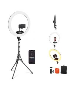 NEEWER Aro de Luz Profesional con Soporte y Soporte Celular,18in Ultra Delgado,45W TLCI98, Disparador Remoto y Control App,Anillo Iluminación Suave para Maquillaje Live Stream TikTok,RP18B Pro Negro