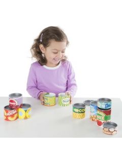 Melissa & Doug ¡Juguemos de Casita! Juego de Alimentos Enlatados, Juego de Imitación, Tapas Abatibles, Construcción de Cartón Resistente (10 Latas)