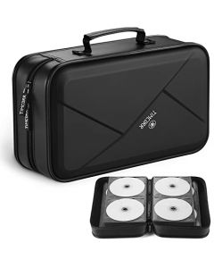 TIMCORR - Funda para CD y DVD, almacenamiento de 144 capacidades, organizador portátil, portafolios de almacenamiento - Carpeta protectora de plástico para viajes en casa (negro)