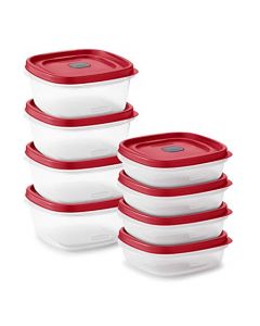 Rubbermaid 16 recipientes de almacenamiento de alimentos con tapas y rejillas de ventilación de vapor, aptos para microondas y lavaplatos, color rojo