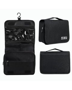 Neceser Organizador de Viaje, Bolsa de Tocador Plegablede de Alta Capacidad, Bolsa de Maquillaje de Viaje Colgante con Múltiples Compartimentos y Colgable, Exterior Impermeable (Negro)