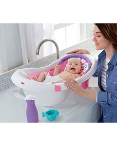 Fisher-Price Baby Bañera para Bebés 4-en-1 con Soporte y Asiento para Bebé Rosa para bebés de etapa de desarrollo en adelante