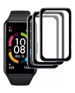 Pack de 3 Protectores de Pantalla 3D para Huawei Band 8, Cobertura Completa, Dureza 9H, Alta Definición y Claridad Óptica, Bordes Redondeados para Tacto Sensible, Material Polimérico, Color Negro, Incluye Toallitas y Etiquetas de Polvo