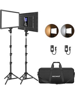 NEEWER 13"Kit Iluminación de Panel de Luz Video LED, 2 Pack Luces Suaves Bicolor Regulable con Soporte, CRI 97+2400Lux para Juego/YouTube/Fotografía