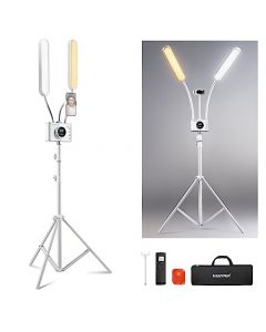 NEEWER Iluminación Fotografía Bicolor con Soporte para Celular, Compatible con 2.4G/PC/Mac y Control de 2 Cabezal Luz Video, Lámpara con Doble Brazo para Maquillaje, Pestañas, Cejas, Tatuajes, BH40B