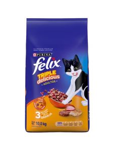 Purina Felix Dry Croquetas para Gato, Triple Delicious Granja, 10kg