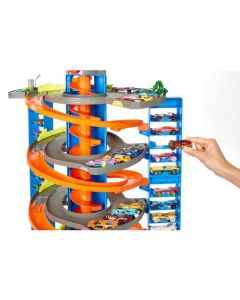 Hot Wheels City, Mega Garage, Pista de Juguete, con 1 Vehículo a Escala, con Ascensor Giratorio, 4+ Años