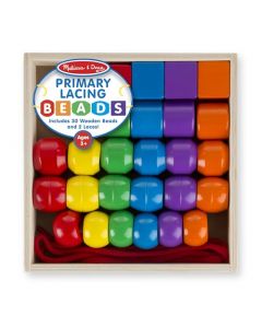 Melissa & Doug Cuentas Primarias Para Ensartar, Juguete de Desarrollo, Juguete de Madera, Fácil de Ensamblar (30 Cuentas y 2 Cordones)