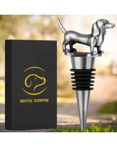 LKKCHER - Tapón de vino para salchichas, regalos de vino para hombres, papás, mujeres, amantes de los perros salchichas, tapones de botella para vino champaña, regalos de cumpleaños, plata oscura