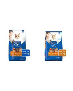 Purina Cat Chow Comida para Gato, Adulto, Deli Mix, 15.0 kg + Cat Chow Delimix con Defense Plus Alimento seco para Gatos Adultos, Bulto de 1.5kg