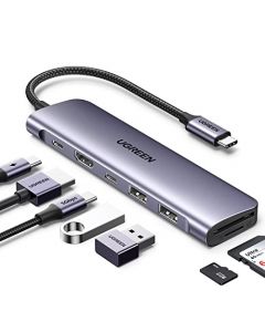 UGREEN HUB USB C, 7 en 1 Adaptador a HDMI 4K, USB C Puertos, 2 USB A 3.0, Lector Tarjeta SD TF, 100w PD Carga, USB C Hub Compatible con Macbook Pro Air M2 M1 iPad iPhone 15 Pro MAX Switch Galaxy DELL