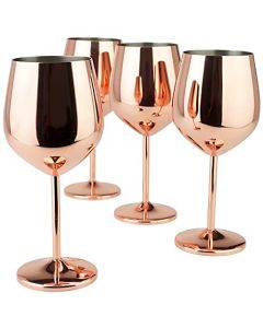 PG Juego de copas de vino de acero inoxidable de cobre y oro rosa, 4-18 onzas