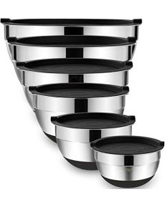 de cuencos de acero inoxidable para cocina y recipientes de diferentes tamaños para ensalada, Umite Chef pasta o reposteria | Accesorios de cocina con tapa incluida para almacenar alimentos o preparar comida (Negro)