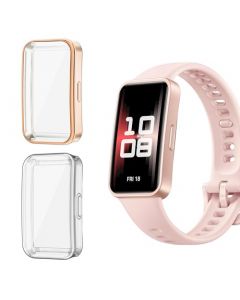 TIMELI 2Piezas Mica Protector Compatible con Huawei Band 9 y Huawei Band 8,TPU Funda Protectora carcasa para Huawei Band 9 y Huawei Band 8 (Oro rosa+Transparente)