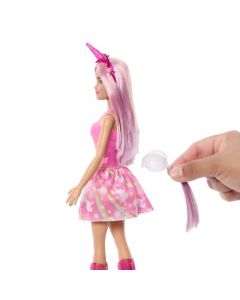 Barbie Fantasía Muñeca Unicornio Falda de Ensueño Rosa para niñas de 3 años en adelante