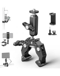 NEEWER Super Clamp con 3" Brazo Mágico de Doble Cabeza de Bola, Soporte para Teléfono, Abrazadera para Cámara de Acción para Superficie Plana/Redonda Compatible con GoPro dji iPhone 15 Pro MAX, ST85